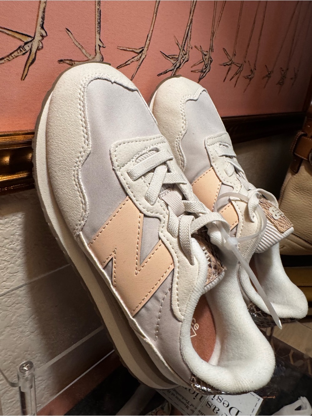 New Balance girls Gray and Blush Retro Runner Sneakers